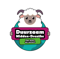 Logo Ovis. Een schaap houdt een bord vast waarop staat Duurzaam Midden-Drenthe. Daaronder staat de slogan: Dat doen we samen!